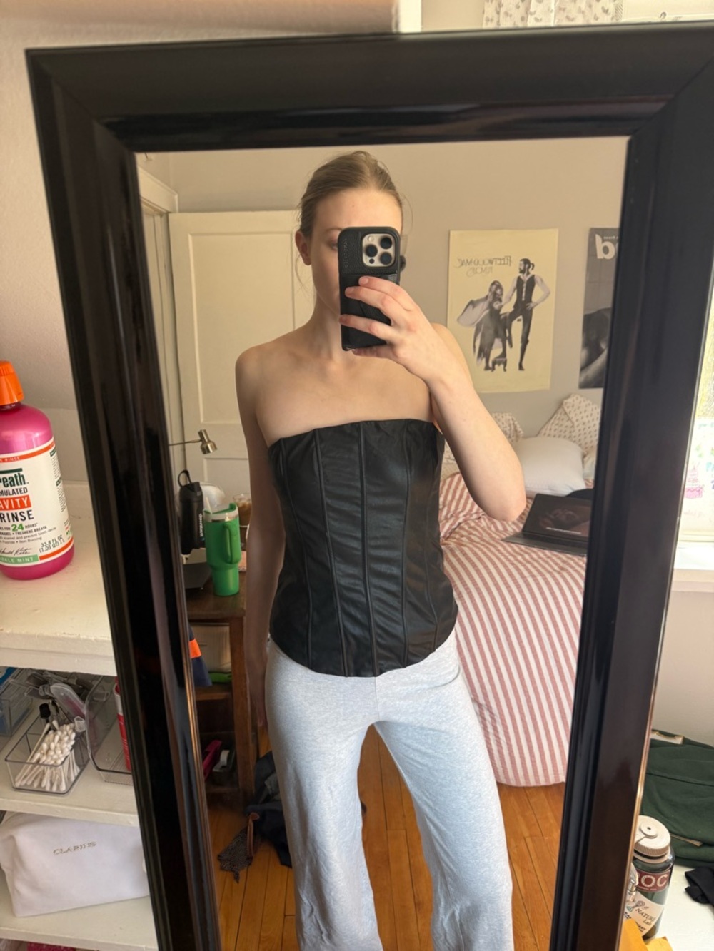Missguided black leather tube top corset